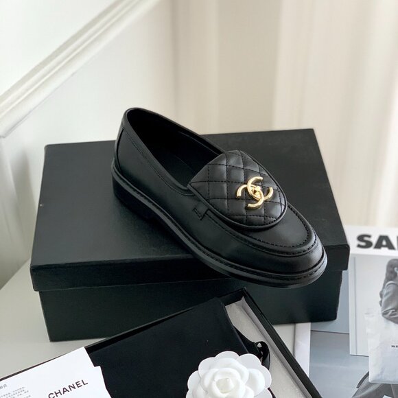 Chanel Black Loafers with Gold Emblem - Picture 8 of 9